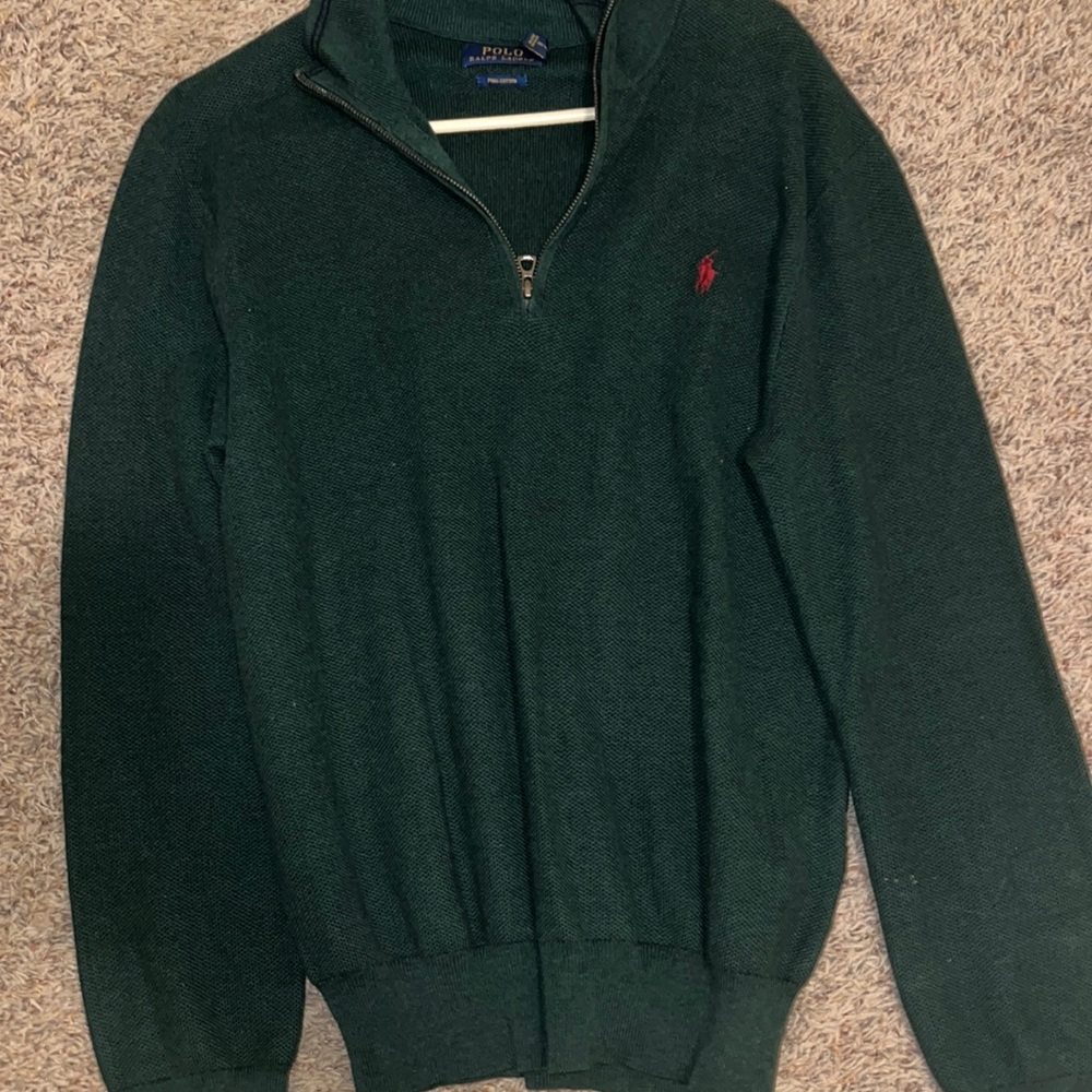 VINTAGE GREEN ZIP-UP POLO SWEATER